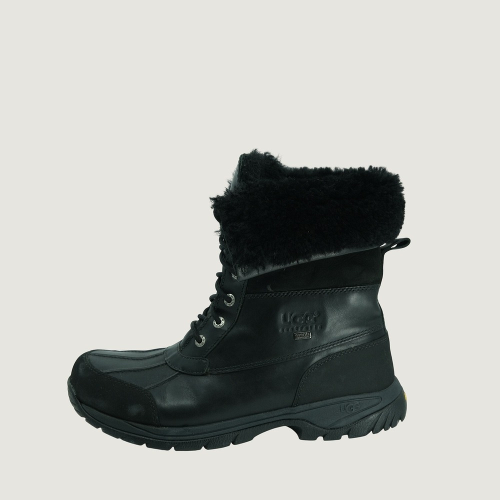 UGG Butte Boots Mens 11 Black Leather Waterproof Sheepskin Fur Vibram Snow 5521